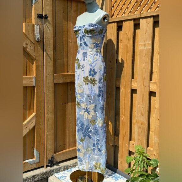 🆕 BRONX & BANCO 🧿 NWOT Dahlia Floral Gown, Baby Blue Multi Maxi - Sz XS US 2 - Picture 4 of 16